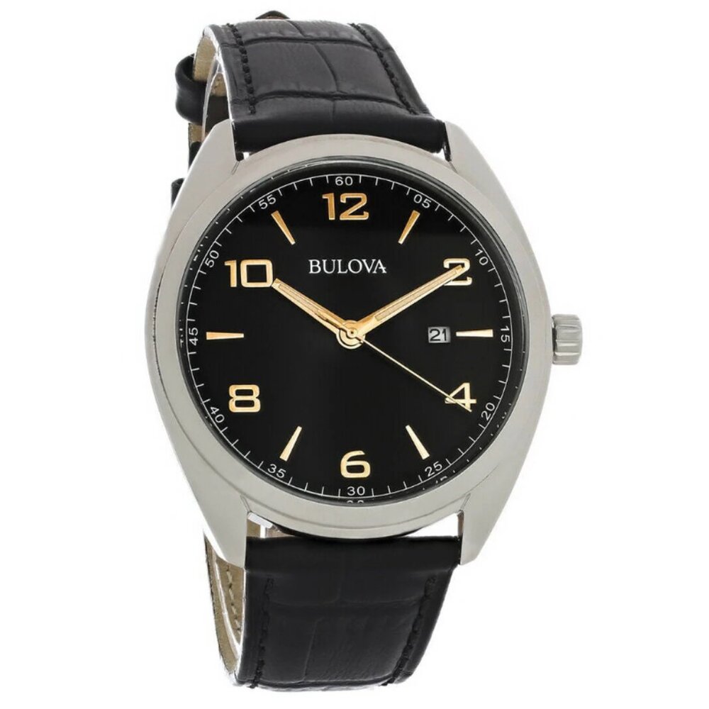 BULOVA 98B367 CLASSIC BLACK DIAL BLACK LEATHER STRAP MENS WATCH